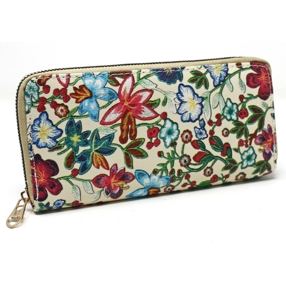 Poppy & Lily Floral on Ivory Zip Wallet Clutch Easy to Hold and Carry - Hey Viv